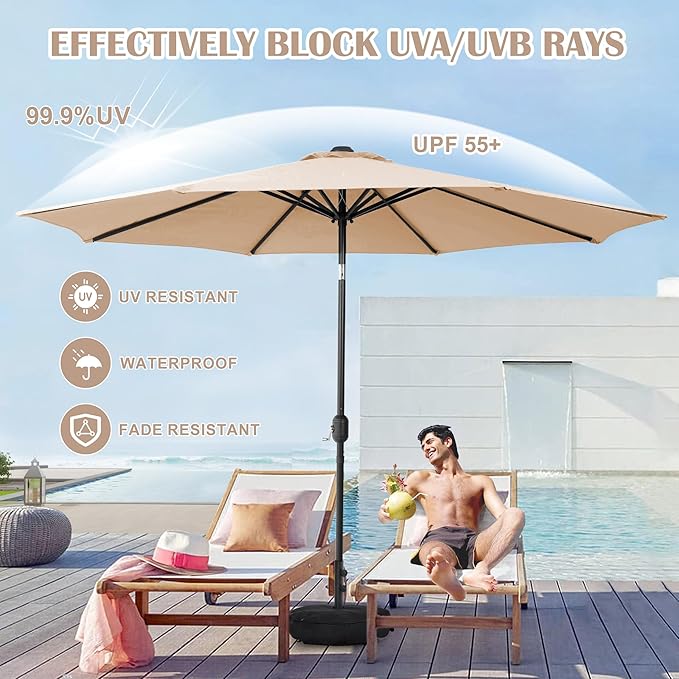 Sundale Outdoor Olefin 5-Year-Non-Fading Patio Umbrella with Sand Bag Umbrella Base, Outdoor Umbrella with Tilt and Crank