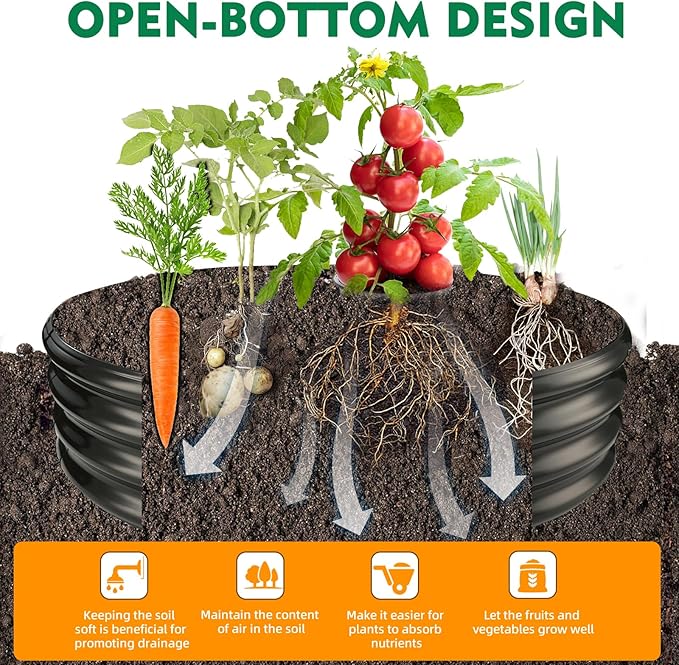 60" Round Galvanized Steel Fire Ring Pit for Backyard,Camping,Bonfire; Round Steel Raised Garden Bed Kit,Metal Raised Garden Box for Outdoor Gardening and Planting (5x5x1FT)