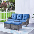 HUMMUH 3 Piece Patio Furniture Set All Weather Wicker Outdoor Sectional Sofa Manual Weaving Rattan High Curved Back Patio Couch with Ottomans