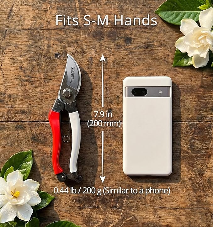 Gardeness Japanese Pruning Shears, Professional Bypass Heavy Duty Garden Pruner Secateurs – Lightweight Easy Grip Hand Pruners Branch Clippers for Gardening, Trimming, Harvesting. Made in Taiwan