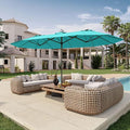 15FT Double Sided Patio Umbrella with Base Included Large Outdoor Market Umbrella with Crank Handle, UV Resistant Canopy, Sturdy Frame for Garden, Poolside, Deck, Aqua Blue