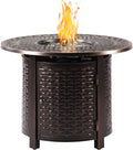Aluminum 37,0000 BTU 34 in. Round Propane Black Fire Pit Table with Fire Beads, Lid, Propane Tank Cover and Table Fabric Covers in Copper Finish