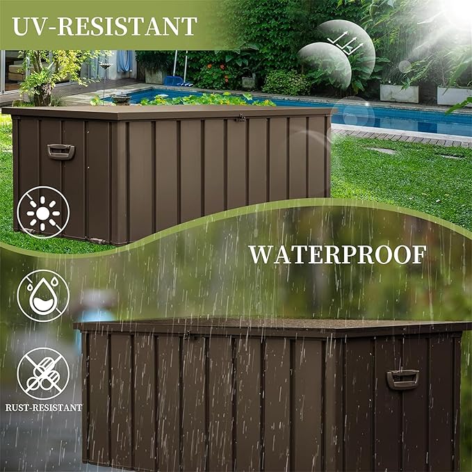 CHUNLY 120 Gallon Outdoor Deck Box, Waterproof Patio Storage Box Storage Bench for Outside Cushions, Garden Tools, Pool Accessories (Dark Brown)