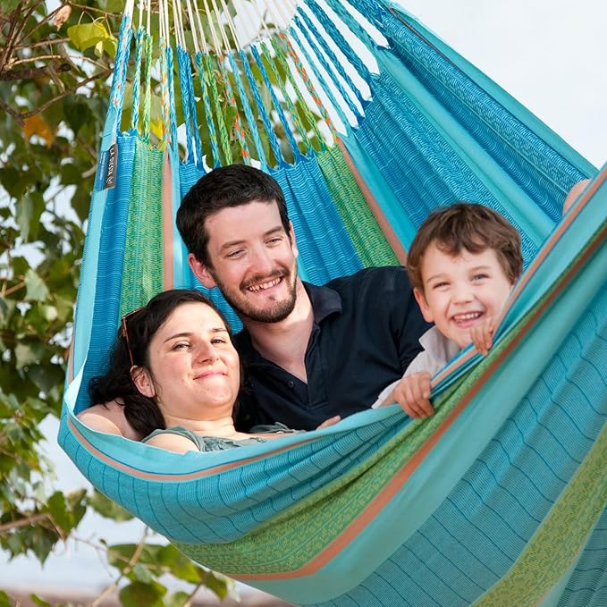 LA SIESTA Flora Hammock, Transform Your Backyard, Patio, or Porch into a Relaxation Oasis, Ultra Soft Cotton Hammock, Max 440 Lbs, Family Hammock, King, Curaçao