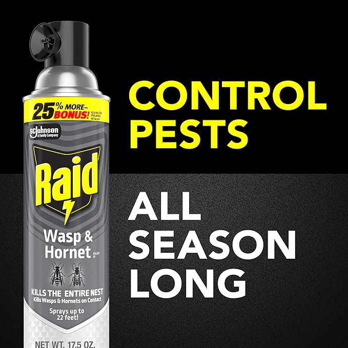 Raid Wasp & Hornet Killer Spray, Bug Killer Kills the Entire Nest, Kills Paper Wasps, Yellow Jackets, Mud Daubers and more, 17.5oz