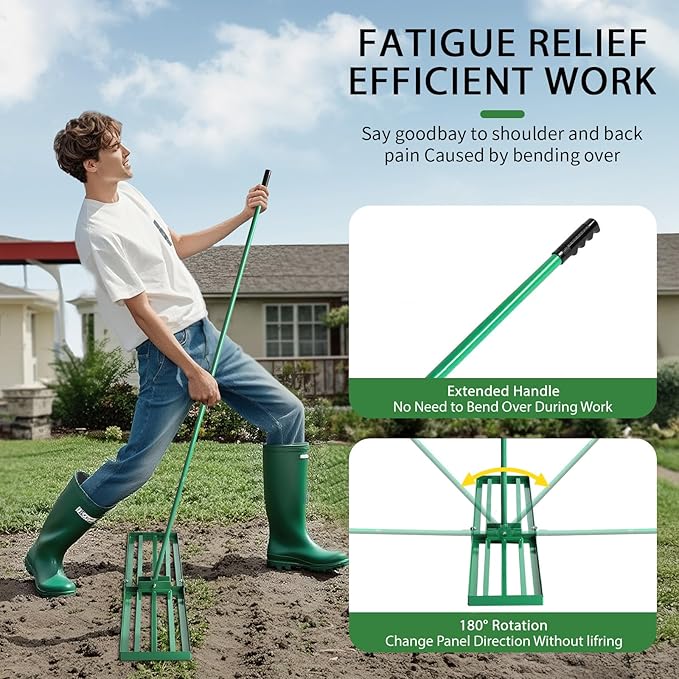 Outvita Lawn Leveling Rake 48"x10", Level Lawn Tool with Adjustable Handle, Yard Leveling Rake, Landscape Rakes for Garden, Backyard, Golf Course, Farm, Pasture