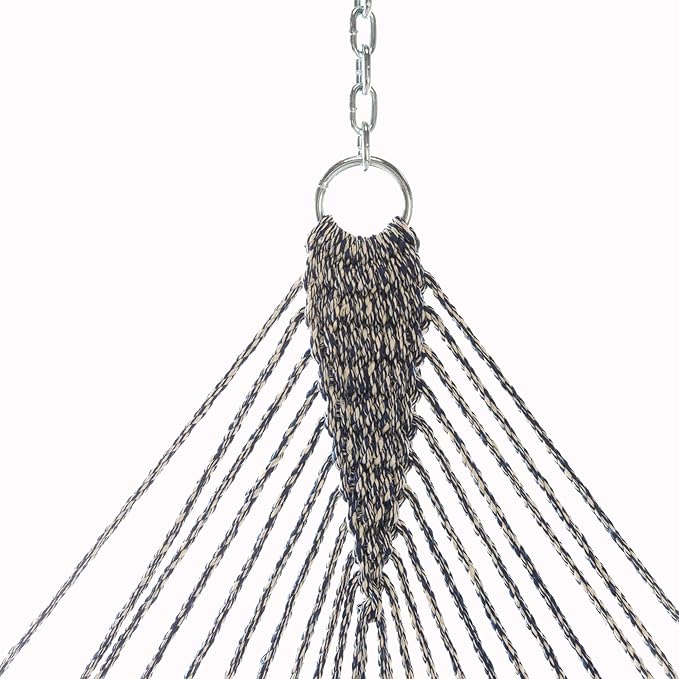 Original Pawleys Island Deluxe Navy Oatmeal Heirloom Tweed DuraCord Rope Hammock – 13 ft. x 60 in., 2-Person, 450 lb Capacity, Oak Spreader Bar, Zinc-Plated Hardware, Handcrafted in The USA