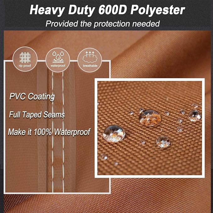 NettyPro Fire Pit Cover Round Waterproof Outdoor Firepit Cover for Gas Propane Fire Pit Table, 50 x 24 inch, Brown