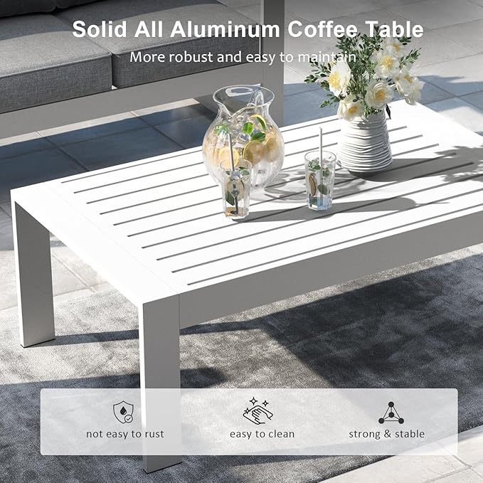 LayinSun 4 Pieces Aluminum Outdoor Patio Furniture Set, Metal Modern Conversation Sofa Set with Coffee Table and Washable Thick Cushions for Porch, Backyard, Deck