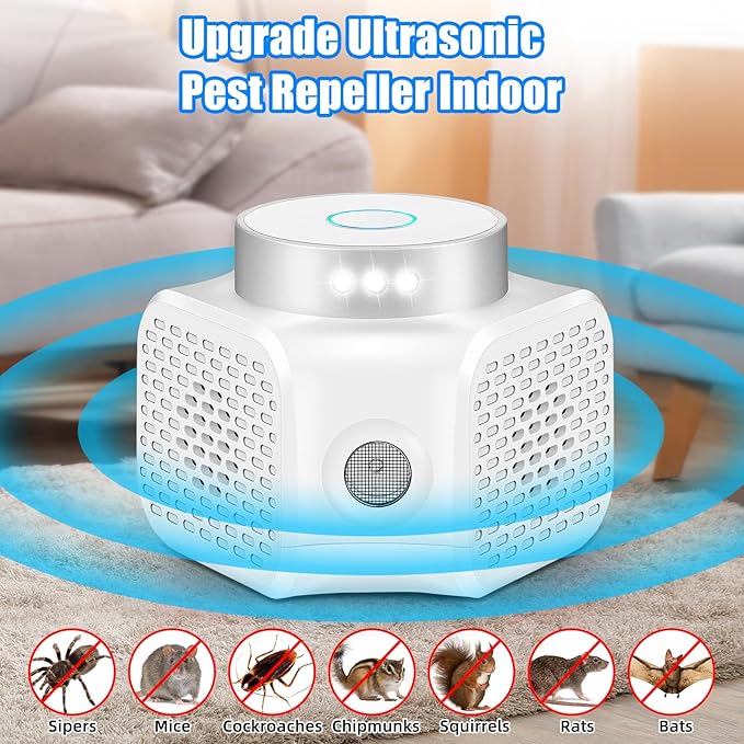 2026 New Ultrasonic Mouse Repellent Plug in Electronic Repellent Devices Control for Rodent Rat Mouse Mice Squirrel Bat 3 IN1 Mice Repellent Indoor for House Garage Basement Attic,2 Pack