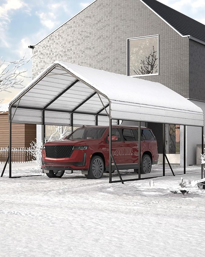 Garveelife 13 ft x21 ft x11 ft Oversized Metal Carport, Steel Heavy Duty Carport for All-Weather, Permanent Shelter for Bass Boats, Pickup Trucks, and Tractors, N.W. 660 LBS