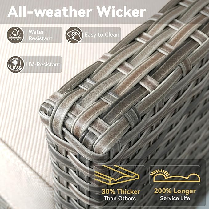 Outdoor Swivel Rocker Patio Chairs-High Back Wicker Swivel Rocker Patio Chairs Set of 2,PE Wicker Chair Patio Furniture Sets with Covered Cushions for Porch Balcony Patio Deck Grey/Beige