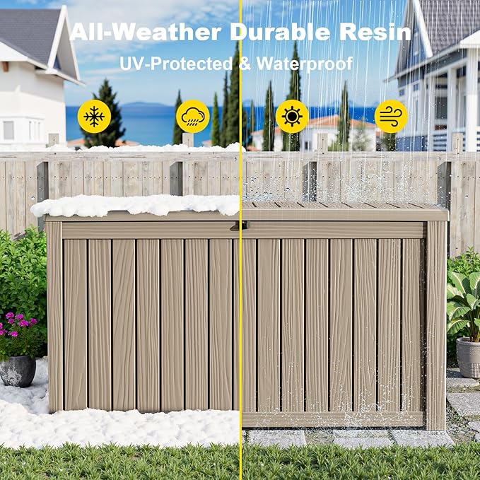 200 Gallon Deck Box Large Outdoor Storage for Patio Furniture,Outdoor Cushions,Garden Tools and Pool，Supplies,Waterproof,Resin,Lockable(Grey)