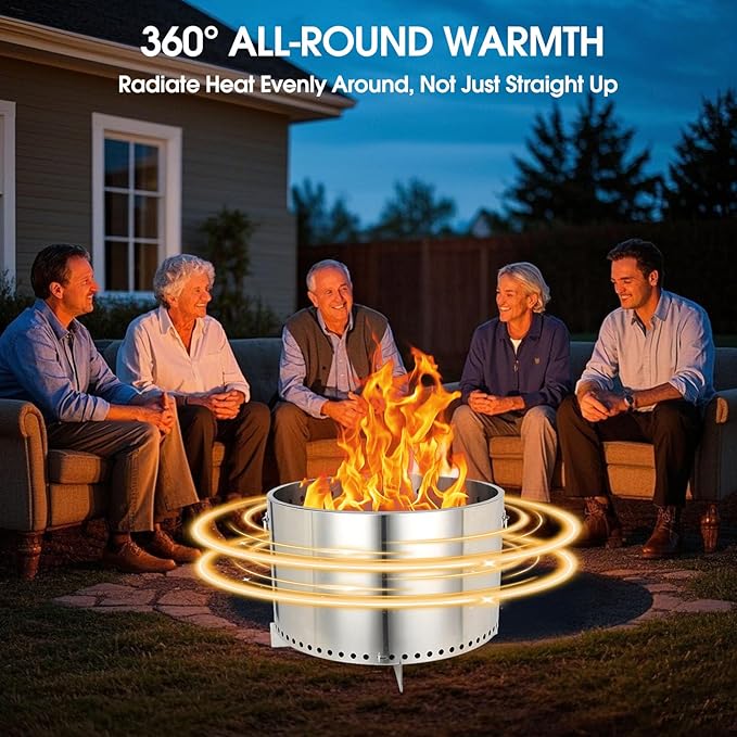 27" Smokeless Fire Pit, Wood Burning Camping Stove with Removable Stand & Ash Pan, Portable Outdoor Bonfire Fire Pit, Stylish Practical Solo Stoves for Camping Backyard Patio Beach
