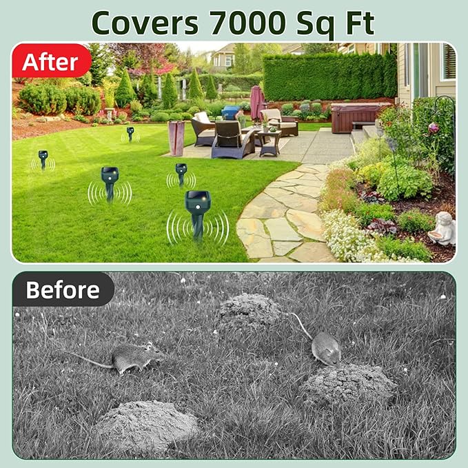 Mole Repellent Solar Powered, 11 Pack Ultrasonic Snake Groundhog Gopher Vole Repellent for Lawn & Yard