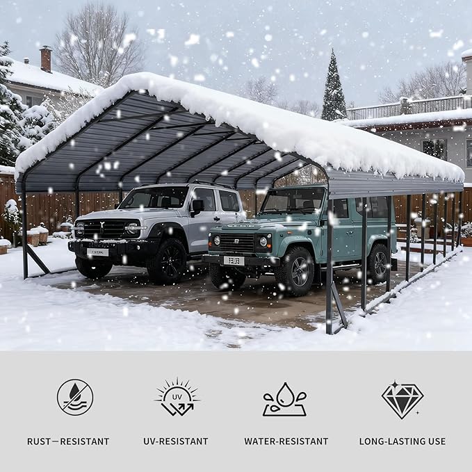 20x40 ft Metal Carport & Portable Garage, Heavy Duty with Galvanized Steel Roof & Frame - Large Tall Carports Canopy for Snow, Grey for Outdoor Garages