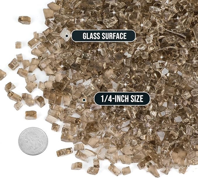 Skyflame High Luster 10-Pound Regular Fire Glass for Fire Pit Fireplace Garden Landscaping Bronze 1/4" Size