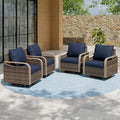 EAGLE PEAK Modern Wicker Outdoor Glider Rocking Chair, Swivel Rocker, Rattan Patio Furniture for Yard Deck Porch Garden, 4 Chairs, Brown/Blue