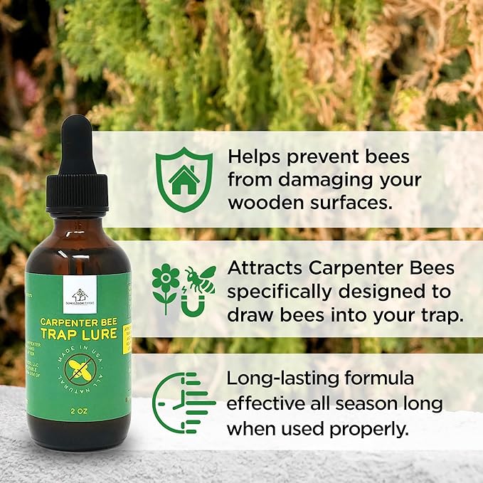 Carpenter Bee Attractant – Natural Bee Trap Lure for All Trap Types, Gentle on Honeybees, All-Year-Round Formula, 2oz