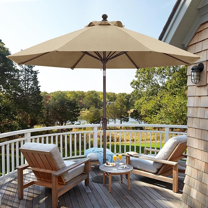 ABCCANOPY OLEFIN® 5-Year No Fading 9FT Patio Umbrella, Outdoor Table Umbrella with 8 Sturdy Ribs for Deck, Backyard, Garden, Yard (Brown)