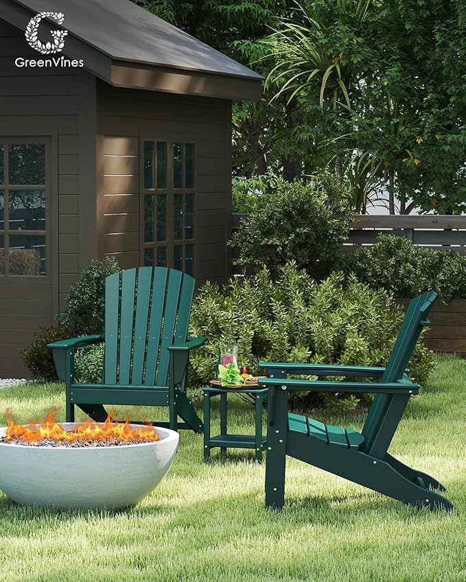 GREENVINES Adirondack Chair | HDPE Plastic | Oversized Fire Pit Chairs | All Weather | Forest | Poly Lumber | for Outdoor Deck Backyard Patio Garden