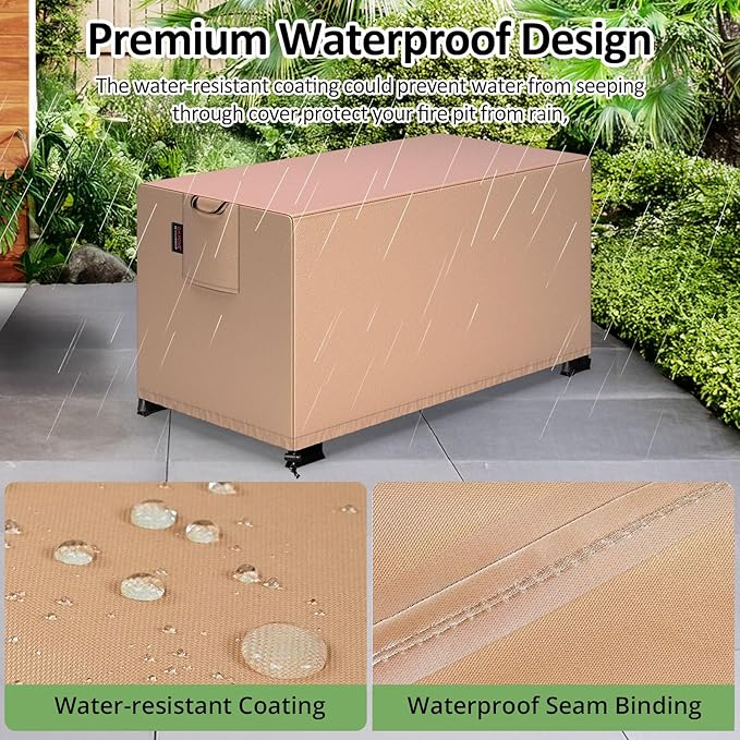QH.HOME Fire Pit Cover Rectangle 56 x 38 Inch,Outdoor Waterproof Fire Pit Table Cover Strong Tear Resistant and Fading Resistant for Rectangular Patio Furniture Fireplaces - Wheat