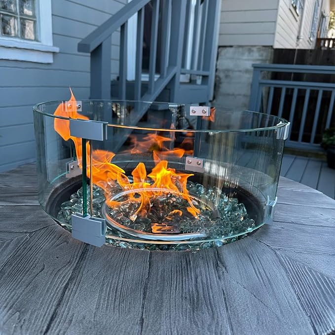 Fire Pit Wind Guard, 23" Glass Wind Guard for Fire Pit Round Table, Made of Clear Tempered Glass Set with Assembly Instructions