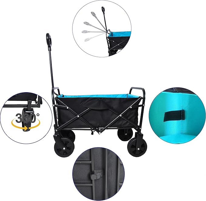 Collapsible Folding Wagon Garden Shopping Beach Cart,Heavy Duty Utility Buggy with Big Wheels,Adjustable Handle and Cup Holder,for Sand,Camping,Outdoor,30.31",Black