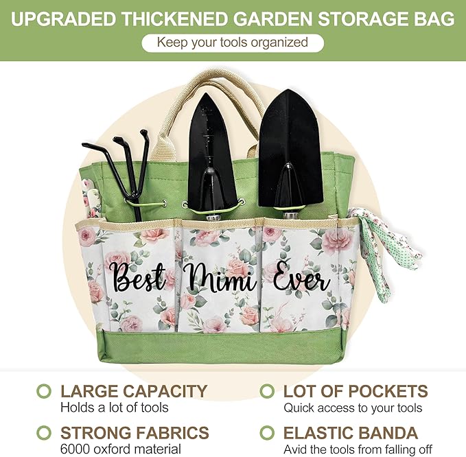 Gifts for Mimi, Christmas Mimi Garden Kit Gifts for Grandma Floral Gardening Tools and Durable Garden Tools Organizer Tote, Ideal Gardening Gift for Women on Birthday Plant Lover Present