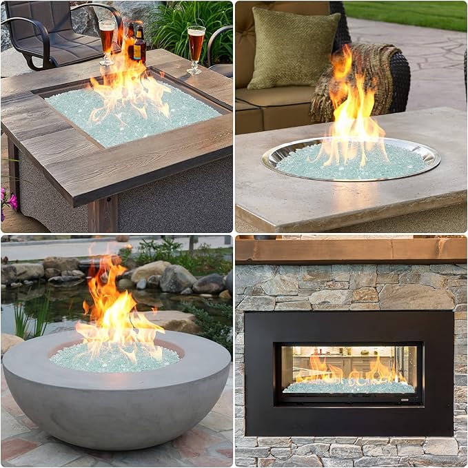 Onlyfire 10 pounds Fire Glass for Propane Gas Fire Pit, 1/2-Inch High Luster Fireplace Glass Rocks for Fire Pit Table, Crystal