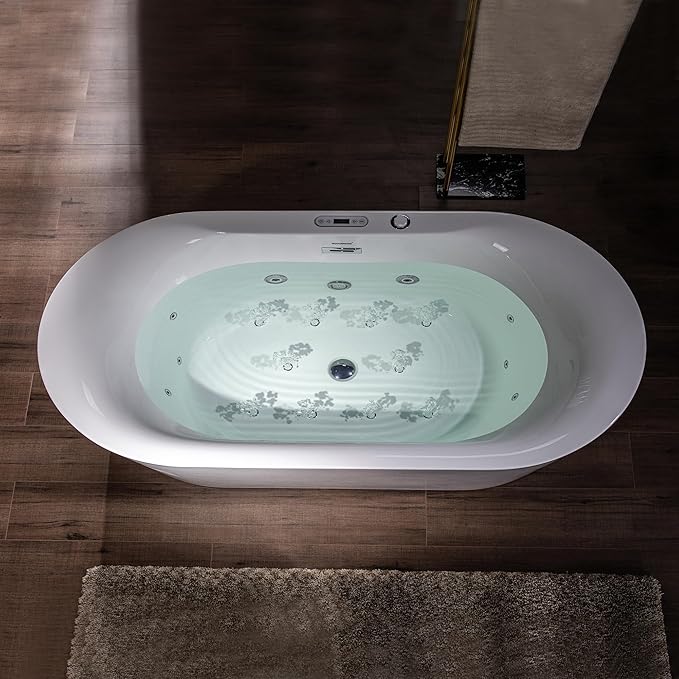WOODBRIDGE 72" x 35-3/8" Whirlpool and Air Bath Heated Soaking Combination Tub with Adjustable Speed Air Blower and Display Control Panel,BJ-600