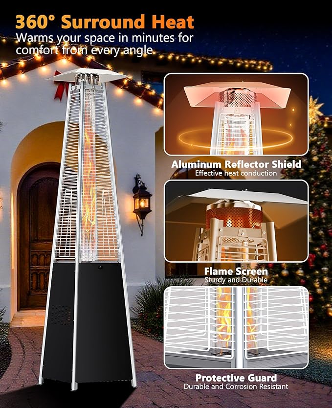 HUGROVE Pyramid Patio Heater, 48,000 BTU Rapid Heating Outdoor Propane Heater With Wheels and Weatherproof Cover, Triple Protection System for Patio, Backyard, Garden, Pool