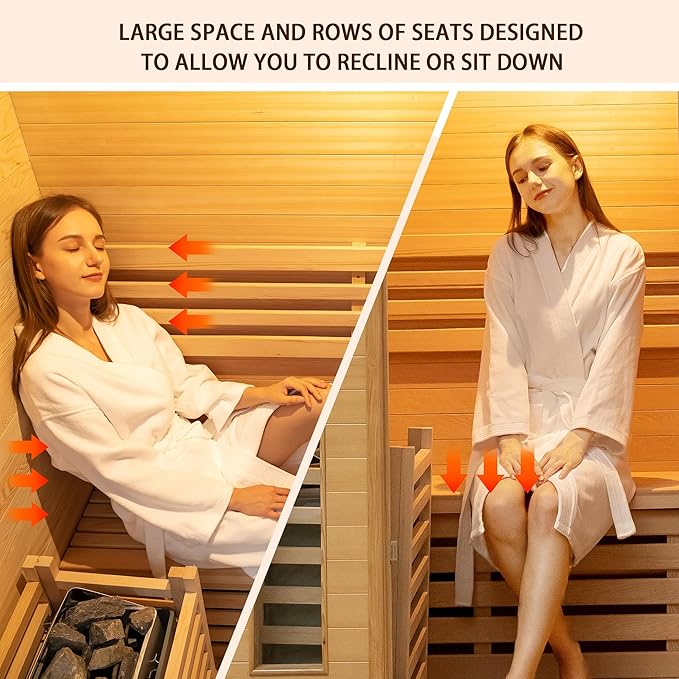 2-3 Person Outdoor Wooden Sauna Room,Canadian Cedar 220V 6KW Electric Stove Backyard Steam Sauna Kit with Light (White-3Person)
