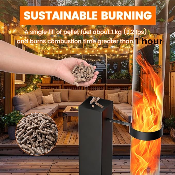 62 Inches Wood Pellet Heater - Patio Heater Wood Pellet Stove with Thickened Base - Smokeless Pellet Fire Pits for Outside - Patio Rocket Stove for Camping Garden Picnic