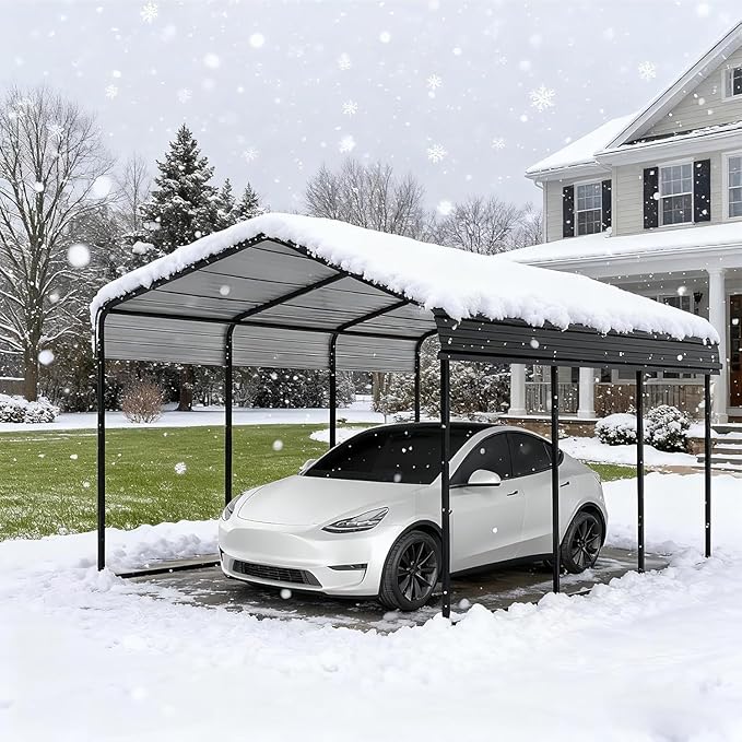 Big RED 12x20 Heavy Duty Metal Carport Canopy, Multi-Use Canopy Garage Shed, Portable Car Garage with Enhanced Metal Frame, Shelter for Car Car, Boats and Tractors