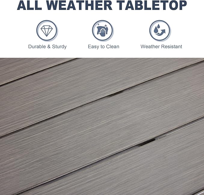 VICLLAX Patio Dining Table for 4 Square Metal Outdoor Table with Umbrella Hole and Storage Shelf for Garden Lawn Balcony Deck, Grey