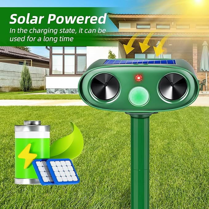2 Pack Solar Ultrasonic Cat Repellent Outdoor, Waterproof Solar Animal Repellent for Garden, Ultrasonic Deer Deterrent Devices for Yard Lawn to Scare Rabbit, Dog, Squirre, Raccoon, Skunk (2)