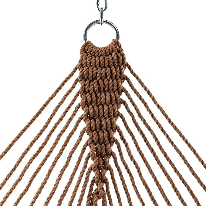 Original Pawleys Island Single Antique Brown DuraCord Rope Hammock – 12 ft. x 50 in., 1-Person, 450 lb Capacity, Oak Spreader Bar, Zinc-Plated Hardware, Handcrafted in The USA