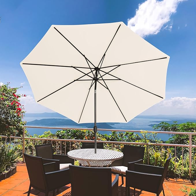 Sundale Outdoor Olefin 5-Year-Non-Fading Patio Umbrella with Sand Bag Umbrella Base, Outdoor Umbrella with Tilt and Crank