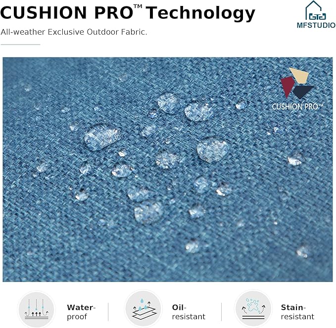 MFSTUDIO 8 Pieces Patio Furniture Sets with 45" Gas Fire Pit Table(Up to 9 Seat),Outdoor Metal Conversation Sofas with 1 x 3-Seat Sofa, 2 Single Chairs,2 Swivel Chairs and 2 Ottoman,Navy Cushion