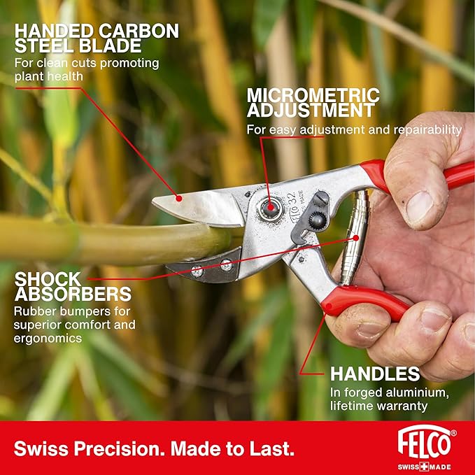 Felco F32 Pruning Shears – 8.3" Garden Clippers with Anvil Blade for Woody Stems | Hand Pruners for Gardening | Garden Tool Cutter with Forged Aluminum Handle, Rubber Grip, Precision Swiss Performance