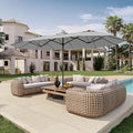 15FT Double Sided Patio Umbrella with Base Included Large Outdoor Market Umbrella with Crank Handle, UV Resistant Canopy, Sturdy Frame for Garden, Poolside, Deck, Light Gray