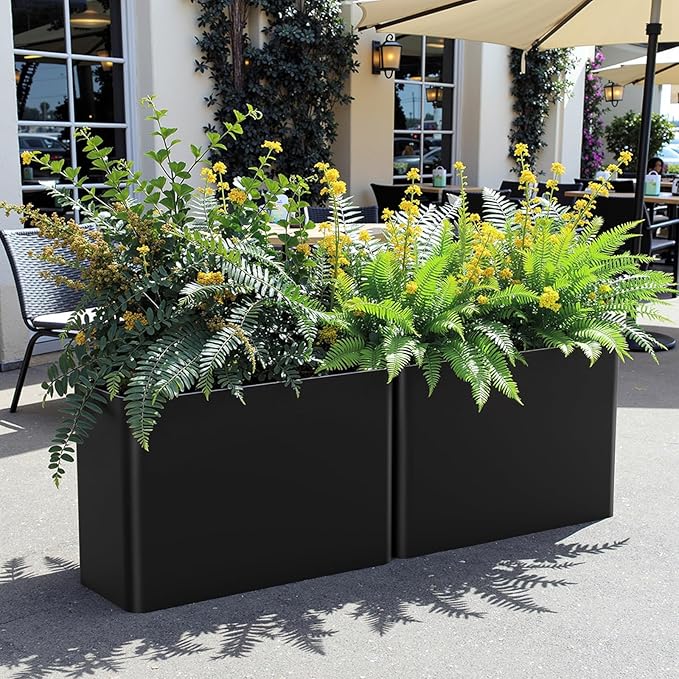 Metal Tall Rectangular Planter Box 36" L x 15" W x 24" H,Large Tall Black Planters for Outdoor Plants with Removable Insert Shelf for Porch, Garden, Patio, Yard