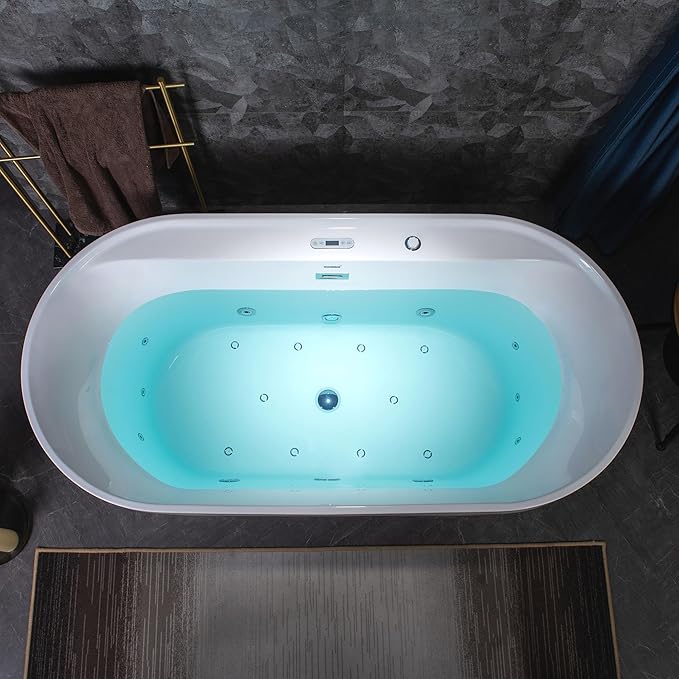 WOODBRIDGE 72" x 35-3/8" Whirlpool and Air Bath Heated Soaking Combination Tub with Adjustable Speed Air Blower and Display Control Panel, White,BJ-500