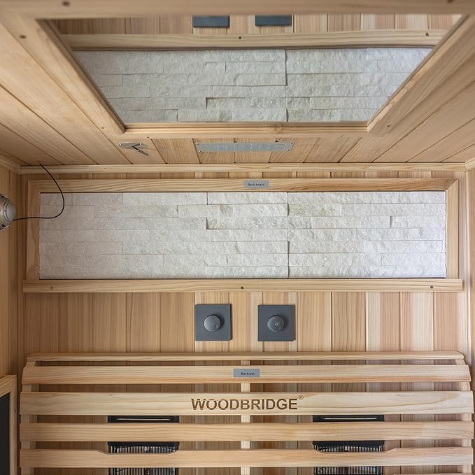 Woodbridge 2-Person Indoor FAR Infrared Black Sauna with WiFi-Enabled Smart Control, Crafted from Japanese Cedar – Features Red Light Therapy, Bluetooth Speaker, Chromotherapy Lighting