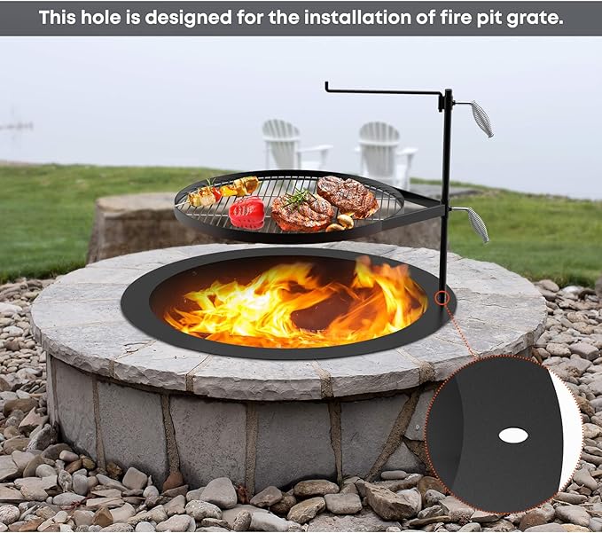 Stanbroil 42" Outdoor Fire Pit Ring Insert for Wood Burning, Heavy Duty Steel Round Fire Pit Ring Liner for Outside, 42" Outer/36 Inner DIY Camping Firepit Above or In-Ground, Backyard Bonfire