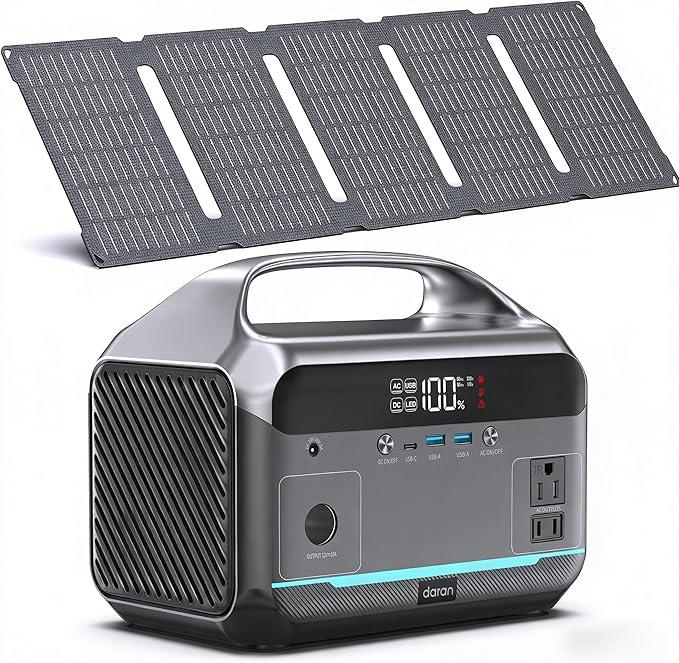DARAN Portable Power Station with 40W Solar Panel Included, 288Wh (90,000mAh) LiFePO4 Battery, 350W (600W Peak), 7-Port Design, 2.1Hrs Fast Charing Solar Generators for Home, Outdoor Camping