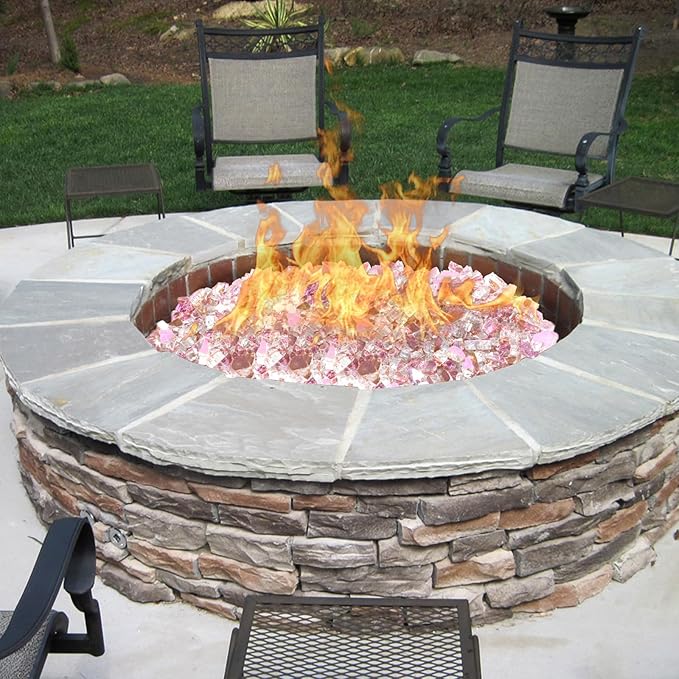 GasSaf 1/2 Inch Fire Glass Reflective Tempered Fireglass Cut Crushed FireGlass for Fire Pit, Fireplace, Replaces Existing Gas Logs & Lava Rocks (10 Pound)(Rose Gold Reflective)