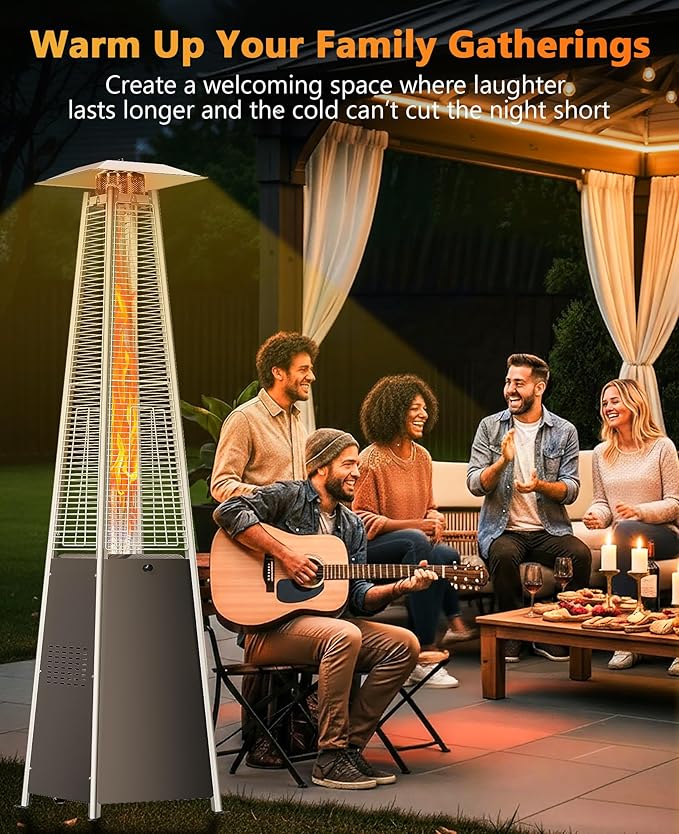 HUGROVE Pyramid Patio Heater, 48,000 BTU Rapid Heating Outdoor Propane Heater With Wheels and Weatherproof Cover, Triple Protection System for Patio, Backyard, Garden, Pool