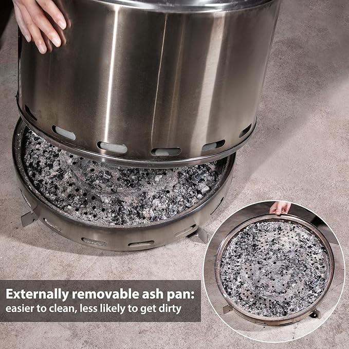 ROOMTEC 15" Smokeless Fire Pit, Portable Wood Burning Firepit with Stand and Bag, Easy Clean Bonfire with Removable Ash Pan, Low Smoke Fireplaces for Camping, Patio and Outside